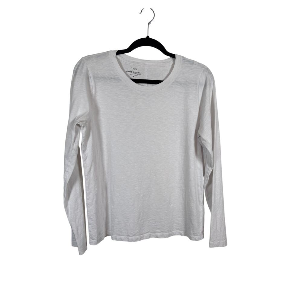 J. Crew Factory Girlfriend Tee Shirt Womens Medium White Long Sleeve Slub Knit